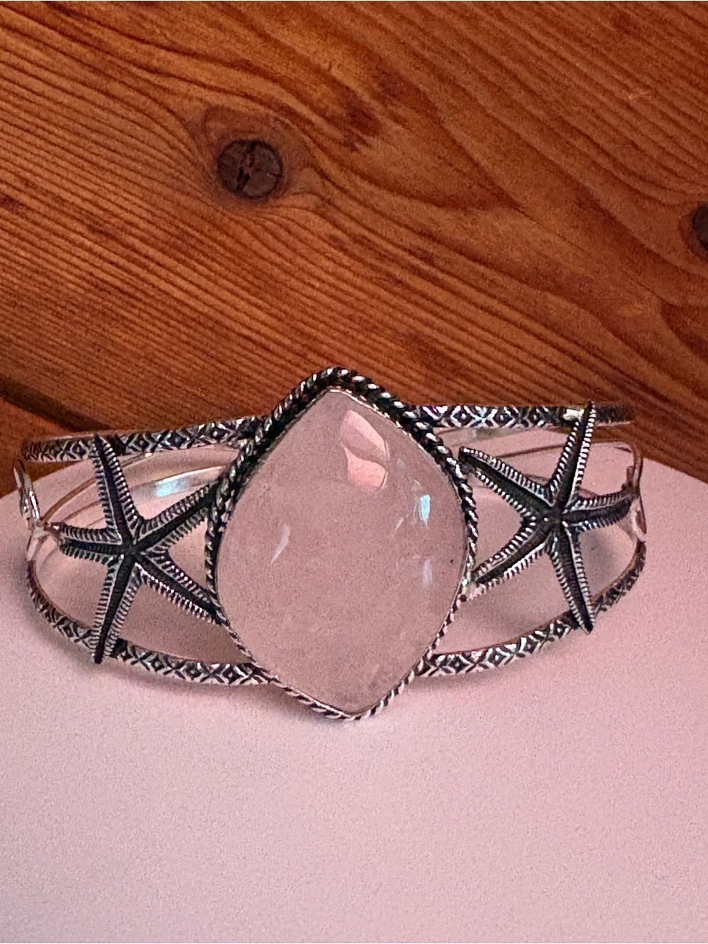 Starfish Cuff Bracelet with Pink Rose Quartz